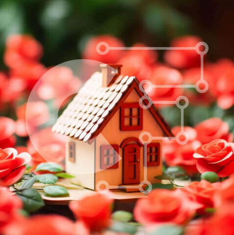 Intra Συλλεκτικό Ξύλινο Παζλ Plywood 4mm - Μοντέλο μικρού σπιτιού που περιβάλλεται από κόκκινα τριαντάφυλλα Σε Ξύλινο Κουτί - Διαστάσεις: 10x10 cm – 25 κομμάτια - Image 1