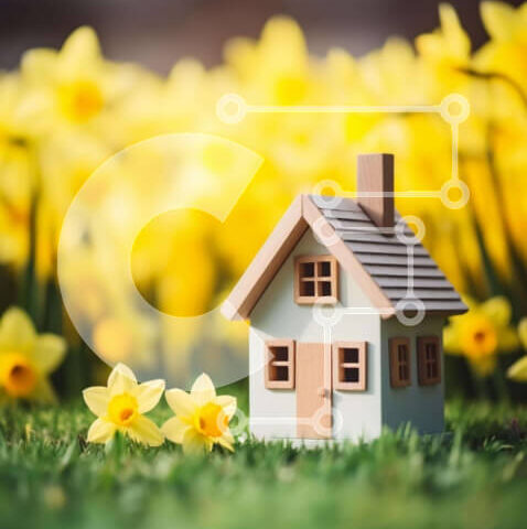 Intra Συλλεκτικό Ξύλινο Παζλ Plywood 4mm - Σπίτι παιχνιδιών στο γρασίδι με νάρκισσους Σε Ξύλινο Κουτί - Διαστάσεις: 10x10 cm – 25 κομμάτια - Image 1