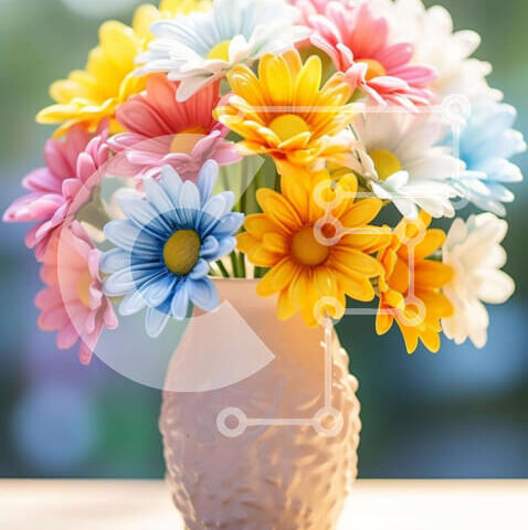 Intra Συλλεκτικό Ξύλινο Παζλ Plywood 4mm - Λευκό βάζο με πολύχρωμα τεχνητά λουλούδια Σε Ξύλινο Κουτί - Διαστάσεις: 10x10 cm – 25 κομμάτια - Image 1