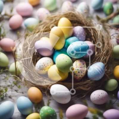 Intra Συλλεκτικό Ξύλινο Παζλ Plywood  4mm - Πολύχρωμα Πασχαλινά αυγά σε μια φωλιά Σε Ξύλινο Κουτί - Διαστάσεις Puzzle: 10x10 cm – 25 κομμάτια - Image 1