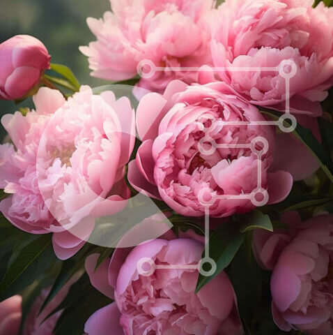 Intra Συλλεκτικό Ξύλινο Παζλ Plywood  4mm - Μπουκέτο με ροζ παιώνιες που ανθίζουν σε έναν κήπο Σε Ξύλινο Κουτί - Διαστάσεις: 10x10 cm – 25 κομμάτια - Image 1