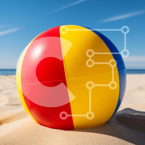 Intra Συλλεκτικό Ξύλινο Παζλ Plywood 4mm - Πολύχρωμη μπάλα παραλίας στην αμμώδη παραλία Σε Ξύλινο Κουτί - Διαστάσεις Puzzle: 10x10 cm – 25 κομμάτια - Image 1