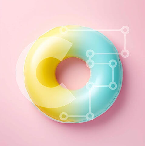 Intra Συλλεκτικό Ξύλινο Παζλ Plywood 4mm - Κίτρινο και μπλε ντόνατ πλωτήρα σε ροζ φόντο Σε Ξύλινο Κουτί - Διαστάσεις: 10x10 cm – 25 κομμάτια - Image 1