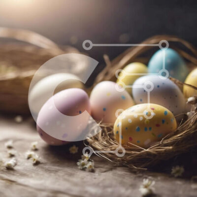 Intra Συλλεκτικό Ξύλινο Παζλ Plywood  4mm - Πολύχρωμα Πασχαλινά αυγά στο ψάθινο καλάθι Σε Ξύλινο Κουτί - Διαστάσεις: 10x10 cm – 25 κομμάτια - Image 1