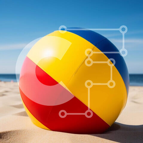 Intra Συλλεκτικό Ξύλινο Παζλ Plywood 4mm - Πολύχρωμη μπάλα παραλίας στην αμμώδη παραλία Σε Ξύλινο Κουτί - Διαστάσεις Puzzle: 10x10 cm – 25 κομμάτια - Image 1