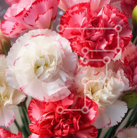 Intra Συλλεκτικό Ξύλινο Παζλ Plywood  4mm - Ζωντανό μπουκέτο από κόκκινα και λευκά γαρίφαλα Σε Ξύλινο Κουτί - Διαστάσεις Puzzle: 10x10 cm – 25 κομμάτια - Image 1