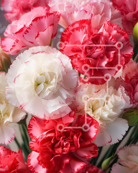 Intra Συλλεκτικό Ξύλινο Παζλ Plywood  4mm - Ζωντανό μπουκέτο από κόκκινα και λευκά γαρίφαλα Σε Ξύλινο Κουτί - Διαστάσεις Puzzle: 10x10 cm – 25 κομμάτια