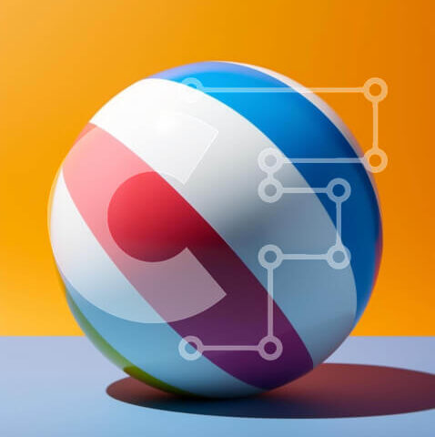 Intra Συλλεκτικό Ξύλινο Παζλ Plywood  4mm - Πολύχρωμη ριγέ μπάλα παραλίας σε πορτοκαλί φόντο Σε Ξύλινο Κουτί - Διαστάσεις Puzzle: 10x10 cm – 25 κομμάτια - Image 1