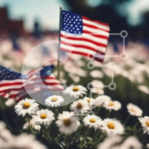 Intra Συλλεκτικό Ξύλινο Παζλ Plywood  4mm - Αμερικανική σημαία στο πεδίο των μαργαριτών Σε Ξύλινο Κουτί - Διαστάσεις Puzzle: 10x10 cm – 25 κομμάτια