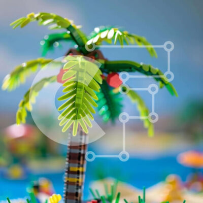 Intra Συλλεκτικό Ξύλινο Παζλ Plywood  4mm - Σκηνή Lego Palm Tree Island Σε Ξύλινο Κουτί - Διαστάσεις: 10x10 cm – 25 κομμάτια - Image 1