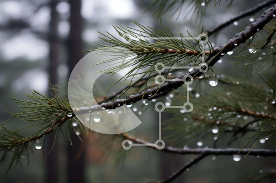 Intra Συλλεκτικό Ξύλινο Παζλ Plywood  4mm - Κλάδος πεύκου με σταγονίδια νερού στο δάσος Σε Ξύλινο Κουτί - Διαστάσεις: 10x10 cm – 25 κομμάτια