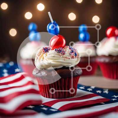 Intra Συλλεκτικό Ξύλινο Παζλ Plywood 4mm - Πατριωτικά cupcakes με φόντο αμερικανικής σημαίας Σε Ξύλινο Κουτί - Διαστάσεις: 10x10 cm – 25 κομμάτια - Image 1