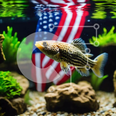 Intra Συλλεκτικό Ξύλινο Παζλ Plywood 4mm - Ψάρια που κολυμπούν σε ενυδρείο με αμερικανική σημαία, βράχους και φυτά Σε Ξύλινο Κουτί - Διαστάσεις: 10x10 cm – 25 κομμάτια - Image 1