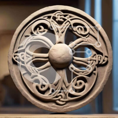 Intra Συλλεκτικό Ξύλινο Παζλ Plywood  4mm - Κυκλικό Πέτρινο Γλυπτό με Κέλτικα Σχέδια Σε Ξύλινο Κουτί - Διαστάσεις Puzzle: 10x10 cm – 25 κομμάτια - Image 1