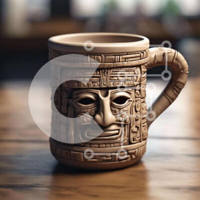 Intra Συλλεκτικό Ξύλινο Παζλ Plywood  4mm - Κεραμική κούπα καφέ εμπνευσμένη από τους Αζτέκους σε ξύλινο τραπέζι Σε Ξύλινο Κουτί - Διαστάσεις: 10x10 cm – 25 κομμάτια - Image 1
