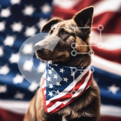 Intra Συλλεκτικό Ξύλινο Παζλ Plywood 4mm - Πατριωτικό σκυλί με αμερικανική σημαία Bandana Σε Ξύλινο Κουτί - Διαστάσεις: 10x10 cm – 25 κομμάτια - Image 1