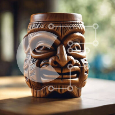 Intra Συλλεκτικό Ξύλινο Παζλ Plywood  4mm - Ξύλινη κούπα προσώπου Tiki σε ξύλινο τραπέζι Σε Ξύλινο Κουτί - Διαστάσεις: 10x10 cm – 25 κομμάτια - Image 1