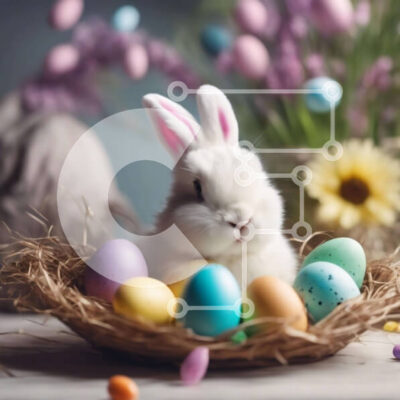 Intra Συλλεκτικό Ξύλινο Παζλ Plywood  4mm - Λευκό λαγουδάκι στη φωλιά των πολύχρωμων πασχαλινών αυγών Σε Ξύλινο Κουτί - Διαστάσεις Puzzle: 10x10 cm – 25 κομμάτια - Image 1