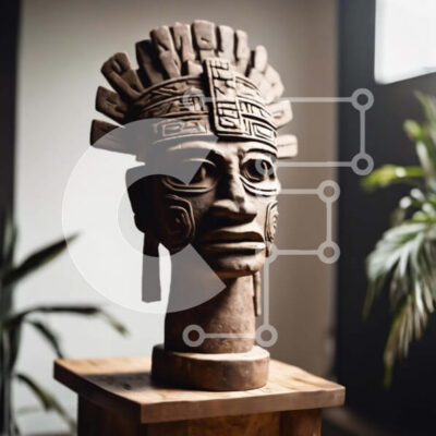 Intra Συλλεκτικό Ξύλινο Παζλ Plywood  4mm - Αρχαίο ξύλινο γλυπτό σε δωμάτιο με φυτά σε γλάστρες Σε Ξύλινο Κουτί - Διαστάσεις Puzzle: 10x10 cm – 25 κομμάτια - Image 1