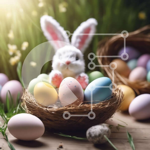 Intra Συλλεκτικό Ξύλινο Παζλ Plywood  4mm - Εορταστικό πασχαλινό λαγουδάκι στη φωλιά με πολύχρωμα αυγά Σε Ξύλινο Κουτί - Διαστάσεις Puzzle: 10x10 cm – 25 κομμάτια