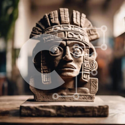 Intra Συλλεκτικό Ξύλινο Παζλ Plywood 4mm - Αρχαίο άγαλμα κεφαλιού των Μάγια Σε Ξύλινο Κουτί - Διαστάσεις Puzzle: 10x10 cm – 25 κομμάτια - Image 1