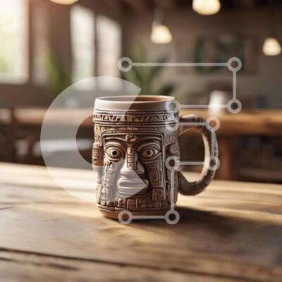 Intra Συλλεκτικό Ξύλινο Παζλ Plywood 4mm - Κούπα καφέ εμπνευσμένη από τους Αζτέκους σε ξύλινο τραπέζι Σε Ξύλινο Κουτί - Διαστάσεις: 10x10 cm – 25 κομμάτια - Image 1