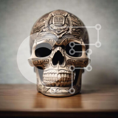 Intra Συλλεκτικό Ξύλινο Παζλ Plywood 4mm - Διακοσμημένο κρανίο σε ξύλινο τραπέζι Σε Ξύλινο Κουτί - Διαστάσεις Puzzle: 10x10 cm – 25 κομμάτια - Image 1