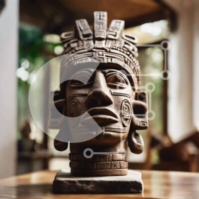 Intra Συλλεκτικό Ξύλινο Παζλ Plywood  4mm - Άγαλμα ενός ινδικού κεφαλιού σε ένα ξύλινο τραπέζι Σε Ξύλινο Κουτί - Διαστάσεις Puzzle: 10x10 cm – 25 κομμάτια - Image 1