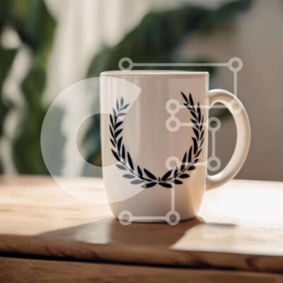 Intra Συλλεκτικό Ξύλινο Παζλ Plywood  4mm - Λευκή κούπα καφέ με σχέδιο Δάφνινο στεφάνι Σε Ξύλινο Κουτί - Διαστάσεις: 10x10 cm – 25 κομμάτια - Image 1