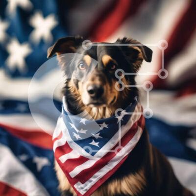 Intra Συλλεκτικό Ξύλινο Παζλ Plywood 4mm - Πατριωτικό σκυλί που γιορτάζει την 4η Ιουλίου με την αμερικανική σημαία Bandana Σε Ξύλινο Κουτί - Διαστάσεις: 10x10 cm – 25 κομμάτια - Image 1