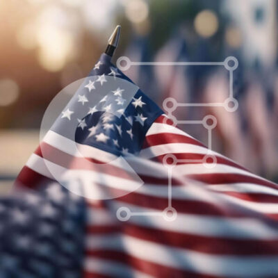 Intra Συλλεκτικό Ξύλινο Παζλ Plywood  4mm - Κοντινό πλάνο κυματίζοντας αμερικανικές σημαίες Σε Ξύλινο Κουτί - Διαστάσεις Puzzle: 10x10 cm – 25 κομμάτια - Image 1