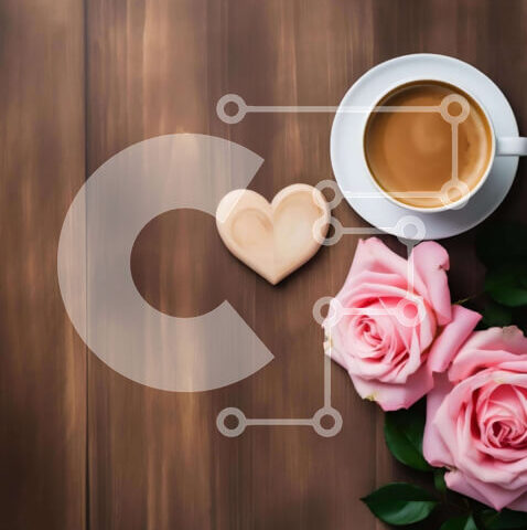 Intra Συλλεκτικό Ξύλινο Παζλ Plywood  4mm - Ρομαντικό φλιτζάνι καφέ και ροζ τριαντάφυλλα με κουτί σε σχήμα καρδιάς Σε Ξύλινο Κουτί - Διαστάσεις Puzzle: 10x10 cm – 25 κομμάτια - Image 1