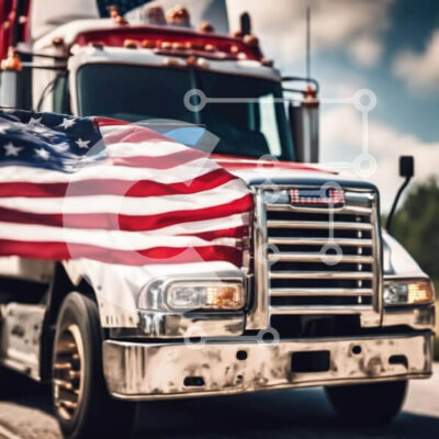 Intra Συλλεκτικό Ξύλινο Παζλ Plywood  4mm - Ημι-φορτηγό με αμερικανική σημαία Σε Ξύλινο Κουτί - Διαστάσεις Puzzle: 10x10 cm – 25 κομμάτια - Image 1