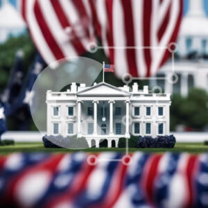 Intra Συλλεκτικό Ξύλινο Παζλ Plywood  4mm - Μινιατούρα του Λευκού Οίκου με αμερικανική σημαία Σε Ξύλινο Κουτί - Διαστάσεις Puzzle: 10x10 cm – 25 κομμάτια