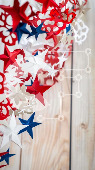 Intra Συλλεκτικό Ξύλινο Παζλ Plywood  4mm - Κόκκινη, λευκή και μπλε χάρτινη γιρλάντα με αστέρια Σε Ξύλινο Κουτί - Διαστάσεις Puzzle: 10x10 cm – 25 κομμάτια