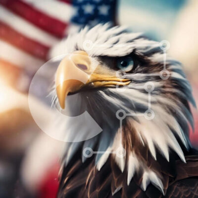 Intra Συλλεκτικό Ξύλινο Παζλ Plywood  4mm - Πατριωτικός αετός με αμερικανική σημαία Σε Ξύλινο Κουτί - Διαστάσεις: 10x10 cm – 25 κομμάτια - Image 1