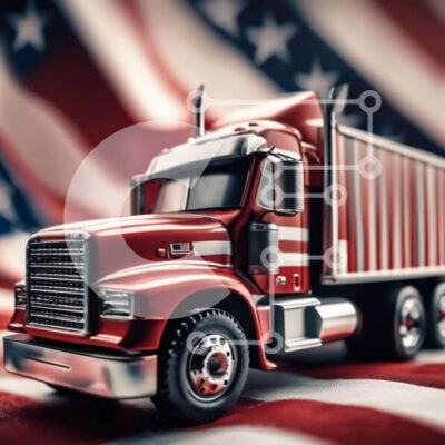 Intra Συλλεκτικό Ξύλινο Παζλ Plywood  4mm - Πατριωτικό φορτηγό παιχνιδιών με αμερικανική σημαία Σε Ξύλινο Κουτί - Διαστάσεις Puzzle: 10x10 cm – 25 κομμάτια - Image 1