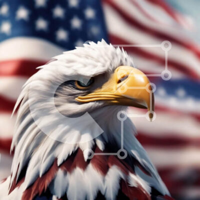 Intra Συλλεκτικό Ξύλινο Παζλ Plywood  4mm - Μεγαλοπρεπής αετός μπροστά από την αμερικανική σημαία Σε Ξύλινο Κουτί - Διαστάσεις: 10x10 cm – 25 κομμάτια - Image 1