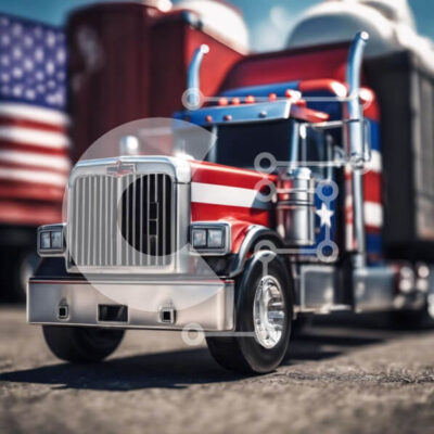 Intra Συλλεκτικό Ξύλινο Παζλ Plywood  4mm - Κόκκινο, λευκό και μπλε ημι-φορτηγό με αμερικανική σημαία Σε Ξύλινο Κουτί - Διαστάσεις Puzzle: 10x10 cm – 25 κομμάτια - Image 1