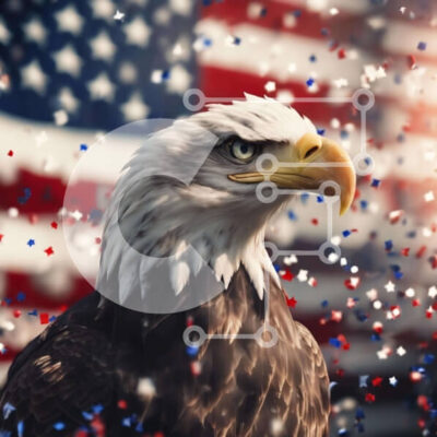 Intra Συλλεκτικό Ξύλινο Παζλ Plywood  4mm - Πατριωτικός φαλακρός αετός με αμερικανική σημαία Σε Ξύλινο Κουτί - Διαστάσεις Puzzle: 10x10 cm – 25 κομμάτια - Image 1
