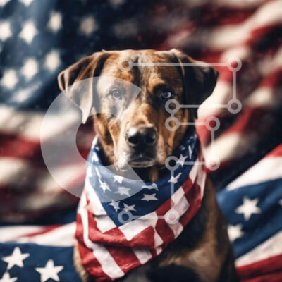 Intra Συλλεκτικό Ξύλινο Παζλ Plywood  4mm - Καφέ σκυλί με αμερικανική σημαία Μπαντάνα Σε Ξύλινο Κουτί - Διαστάσεις: 10x10 cm – 25 κομμάτια - Image 1