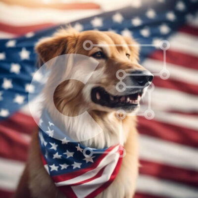 Intra Συλλεκτικό Ξύλινο Παζλ Plywood  4mm - Σκύλος Γκόλντεν Ριτρίβερ με Αμερικάνικη Σημαία Μπαντάνα Σε Ξύλινο Κουτί - Διαστάσεις: 10x10 cm – 25 κομμάτια - Image 1