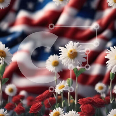 Intra Συλλεκτικό Ξύλινο Παζλ Plywood  4mm - Πατριωτικές μαργαρίτες σε φόντο αμερικανικής σημαίας Σε Ξύλινο Κουτί - Διαστάσεις Puzzle: 10x10 cm – 25 κομμάτια - Image 1