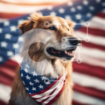 Intra Συλλεκτικό Ξύλινο Παζλ Plywood 4mm - Πατριωτικό σκυλί Γκόλντεν Ριτρίβερ με αμερικανική σημαία Μπαντάνα Σε Ξύλινο Κουτί - Διαστάσεις: 10x10 cm – 25 κομμάτια - Image 1