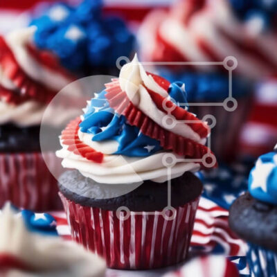 Intra Συλλεκτικό Ξύλινο Παζλ Plywood  4mm - Εορταστικά Cupcakes και Επιδόρπια 4ης Ιουλίου Σε Ξύλινο Κουτί - Διαστάσεις: 10x10 cm – 25 κομμάτια - Image 1