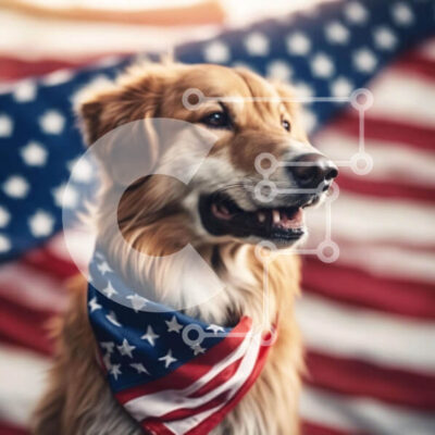 Intra Συλλεκτικό Ξύλινο Παζλ Plywood  4mm - Σκύλος Γκόλντεν Ριτρίβερ με Αμερικάνικη Σημαία Μπαντάνα Σε Ξύλινο Κουτί - Διαστάσεις: 10x10 cm – 25 κομμάτια - Image 1