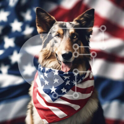 Intra Συλλεκτικό Ξύλινο Παζλ Plywood 4mm - Πατριωτικό σκυλί με αμερικανική σημαία Bandana Σε Ξύλινο Κουτί - Διαστάσεις: 10x10 cm – 25 κομμάτια - Image 1