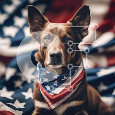 Intra Συλλεκτικό Ξύλινο Παζλ Plywood  4mm - Καφέ σκυλί με αμερικανική σημαία Μπαντάνα Σε Ξύλινο Κουτί - Διαστάσεις: 10x10 cm – 25 κομμάτια - Image 1