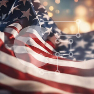 Intra Συλλεκτικό Ξύλινο Παζλ Plywood  4mm - Αμερικανική σημαία που κυματίζει με μπόκε και λάμψεις Σε Ξύλινο Κουτί - Διαστάσεις Puzzle: 10x10 cm – 25 κομμάτια