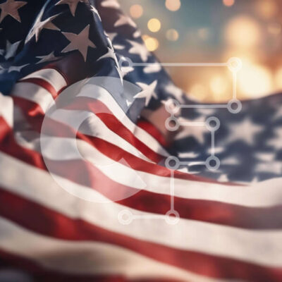 Intra Συλλεκτικό Ξύλινο Παζλ Plywood  4mm - Αμερικανική σημαία που κυματίζει με μπόκε και λάμψεις Σε Ξύλινο Κουτί - Διαστάσεις Puzzle: 10x10 cm – 25 κομμάτια - Image 1